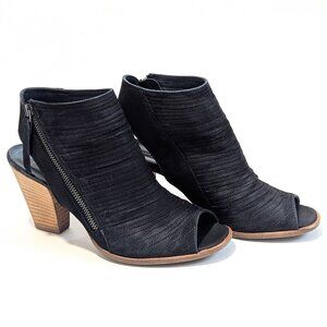 Paul Green 'Cayanne' Black Leather Suede Peep Toe Sandal Sz US 8.5 UK 6